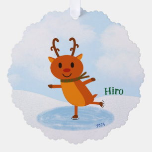 Cure Ice Skating Reindeer Holiday   Christmas Gift Ornament Card