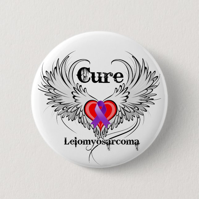 Cure Leiomyosarcoma Heart Tattoo Wings 2 Inch Round Button (Front)