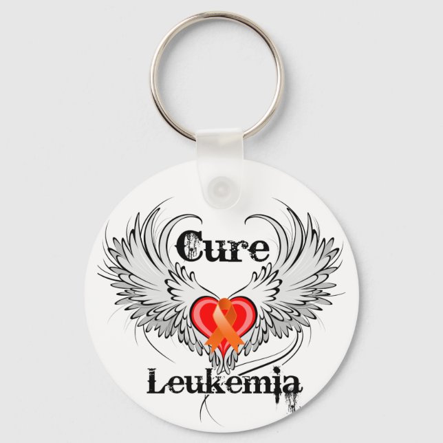 Cure Leukaemia Heart Tattoo Wings Keychain (Front)