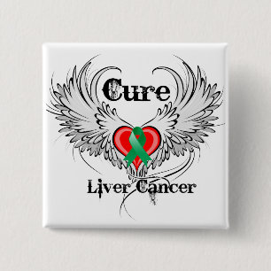 Cure Liver Cancer Heart Tattoo Wings 2 Inch Square Button