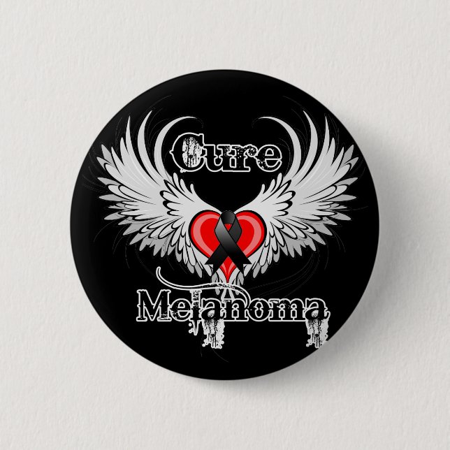 Cure Melanoma Heart Tattoo Wings 2 Inch Round Button (Front)