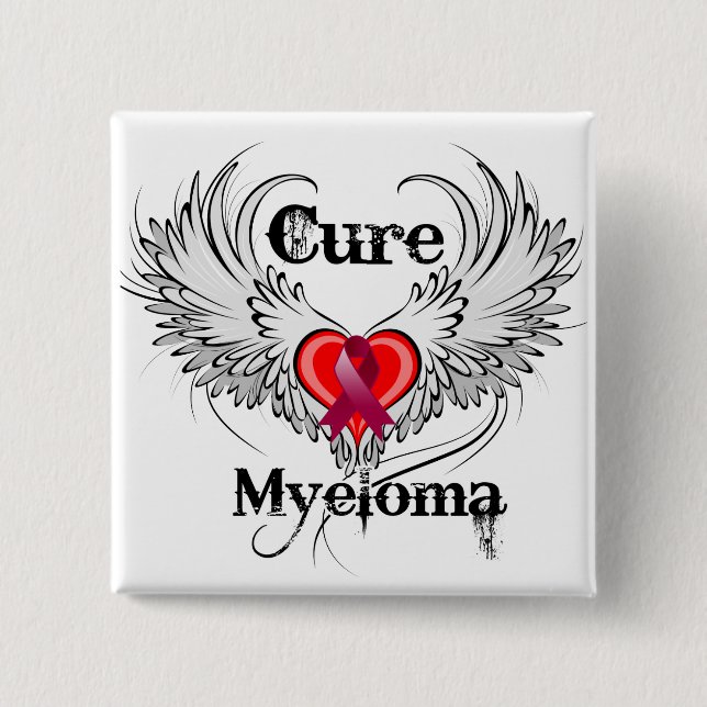 Cure Myeloma Heart Tattoo Wings 2 Inch Square Button (Front)