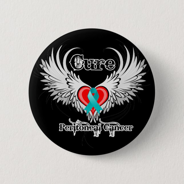 Cure Peritoneal Cancer Heart Tattoo Wings 2 Inch Round Button (Front)