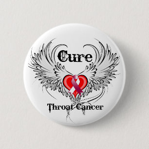 Cure Throat Cancer Heart Tattoo Wings 2 Inch Round Button
