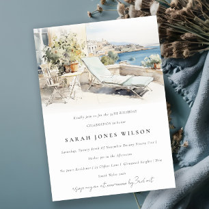 Curfu Greece Watercolor Landscape Birthday Invitation