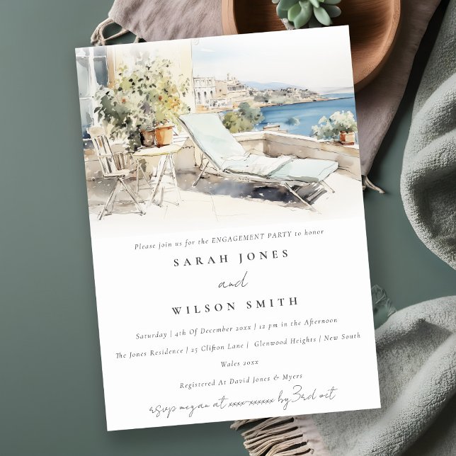 Curfu Greece Watercolor Landscape Engagement Invitation (Creator Uploaded)