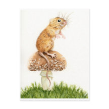 Curieuse petite souris sur carte postale de champi