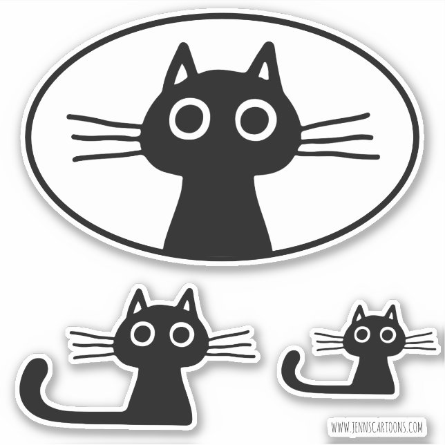 Curieux chat Kitty noir | Stickers Amoureux de les (Devant)