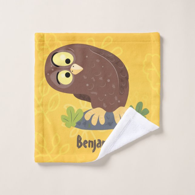 Curieux et drôle dessin animé de chouette brune (Gant de toilette)
