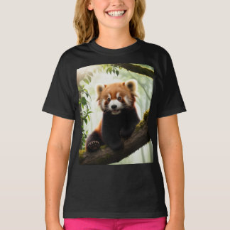 Curieux panda rouge sur un T-shirt à branche d'arb