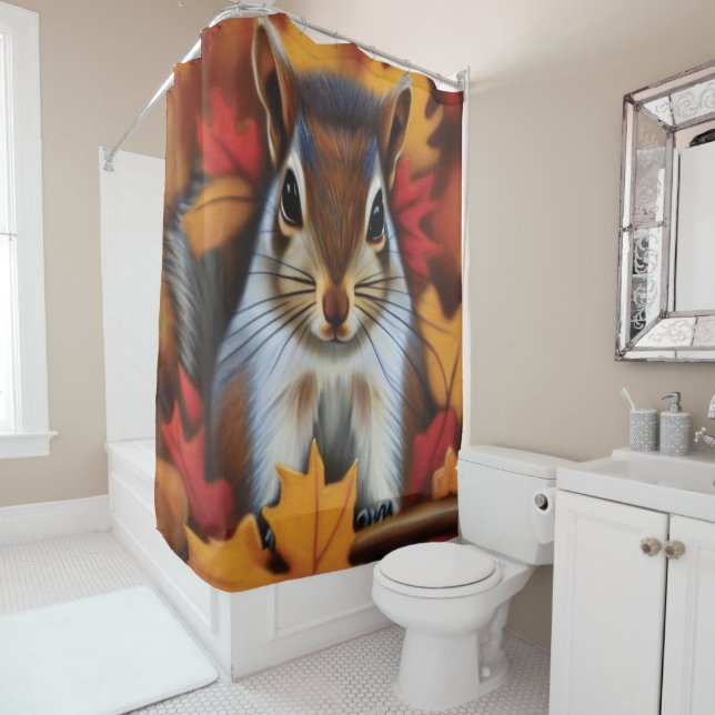 Curieux rideau De Douche Petit Écureuil (En situation)