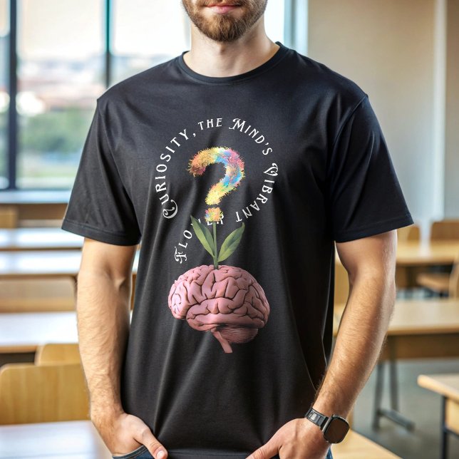Curiosity Blooms: Brain Flower Pot T-Shirt (Man Wearing Curiosity Blooms: Brain Flower Pot T-Shirt)
