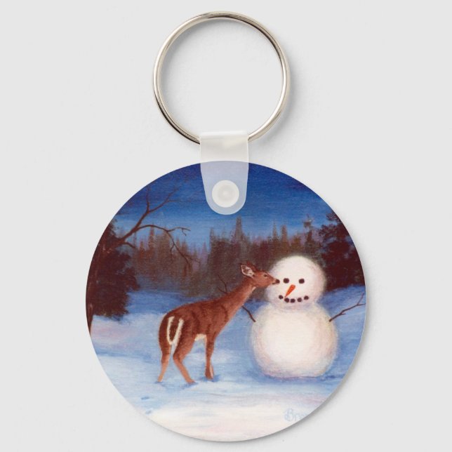 Curiosity Deer and Snowman Keychain (Front)