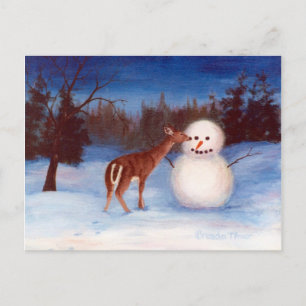 Curiosity Deer and Snowman Postcard