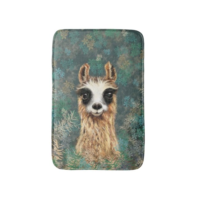 Curious Alpaca Funny Bath Mat (Front Vertical)