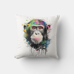 Curious and colorful chimpanzee throw pillow