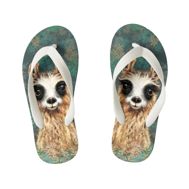 Curious Baby Llama - Cute Kid's Flip Flops (Footbed)