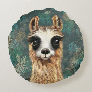 Curious Baby Llama - Cute - Round Pillow