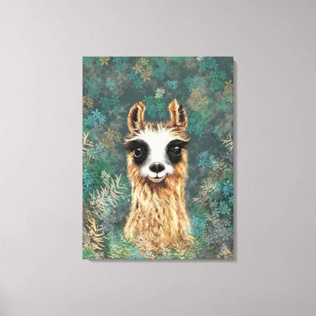 Curious Baby Llama Funny Canvas Print - Painting (Front)