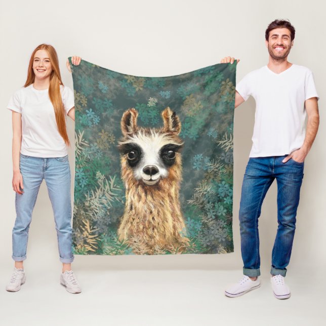 Curious Baby Llama Funny Fleece Blanket (In Situ)