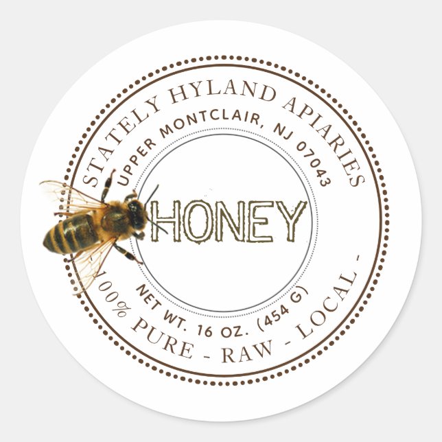 Curious Bee Editable Étiquette de miel (blanc) (Devant)