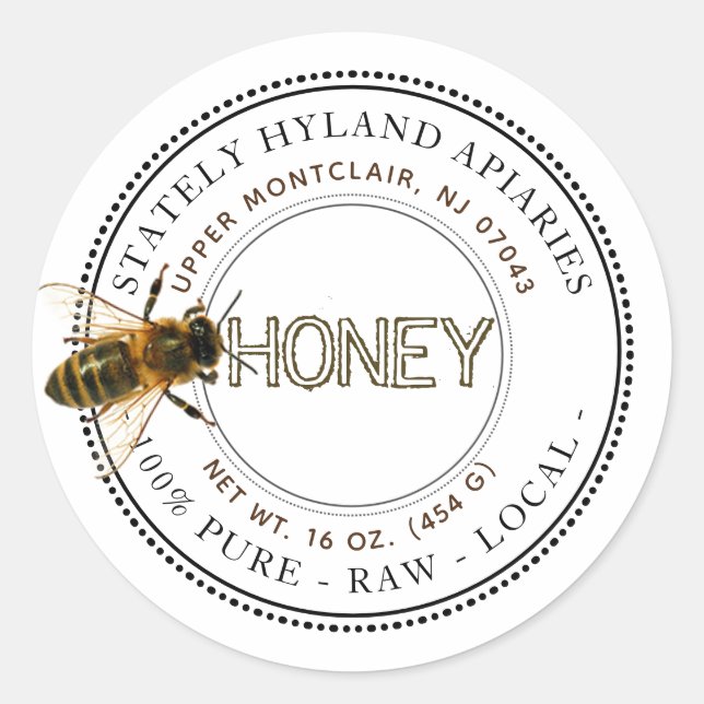 Curious Bee Editable Honey Label (White) (Front)