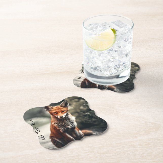 Curious Big Red and White Fox Sitting in Nature Paper Coaster (Insitu)