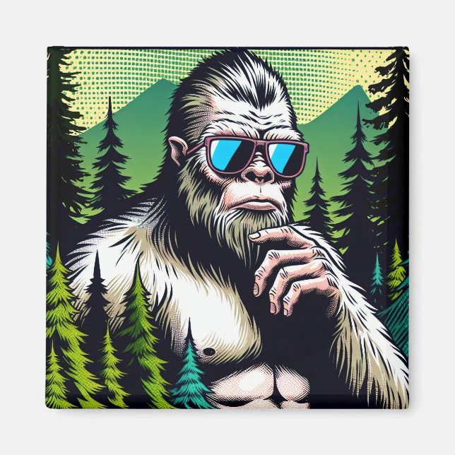 Curious Bigfoot with Sunglasses Hiding in Woods Magnet (Front)