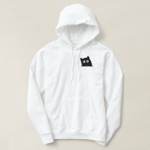 Curious Black Cat Cute Minimal Cat Design Hoodie