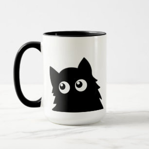 Curious Black Cat Cute Minimal Cat Design Mug