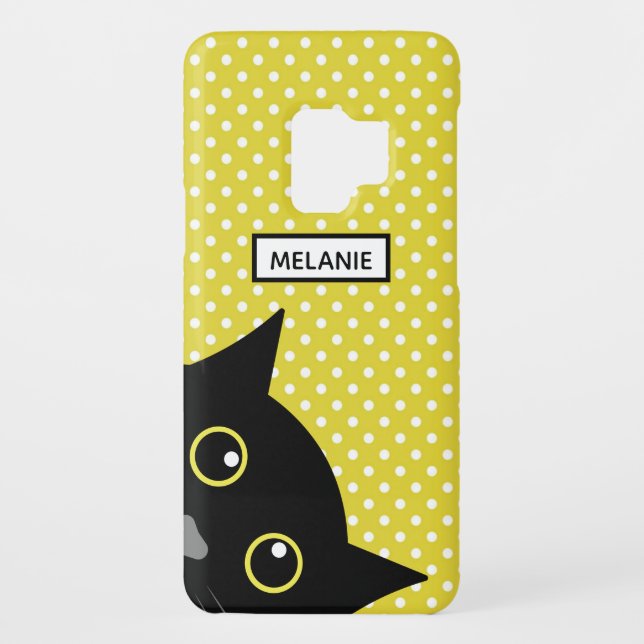 Curious Black Cat Yellow Polka Dot Personalised Case-Mate Samsung Galaxy Case (Back)