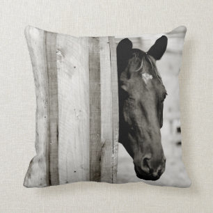 Curious Black Horse Throw Pillow