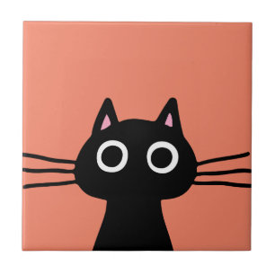 Curious Black Kitty Cat Decorative Ceramic Tile