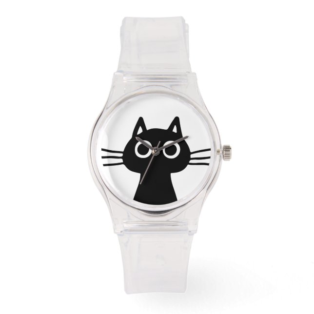 Curious Black Kitty Cat | Funky Feline Fashion Watch (Front)