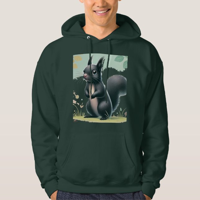 "Curious Black Squirrel in the Park – Nature-Inspi Hoodie (Front)