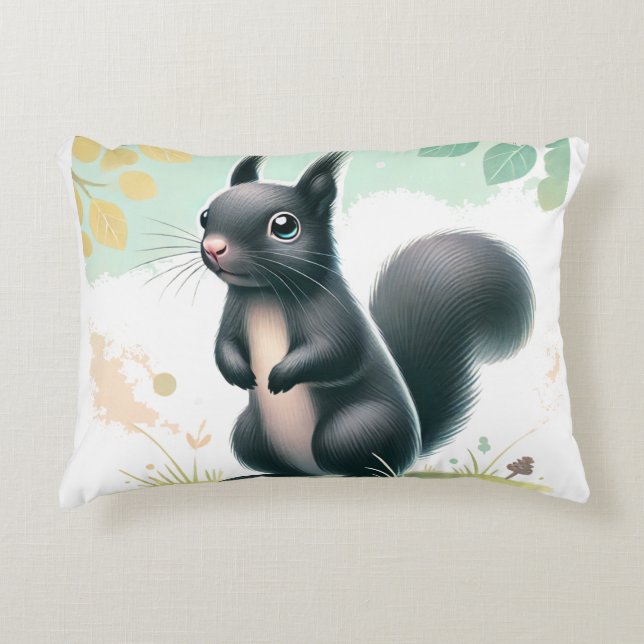 "Curious Black Squirrel Pillow – Nature-Inspired W (Front)