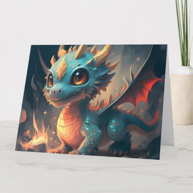 Curious Blue Chibi Dragon Card (Front)