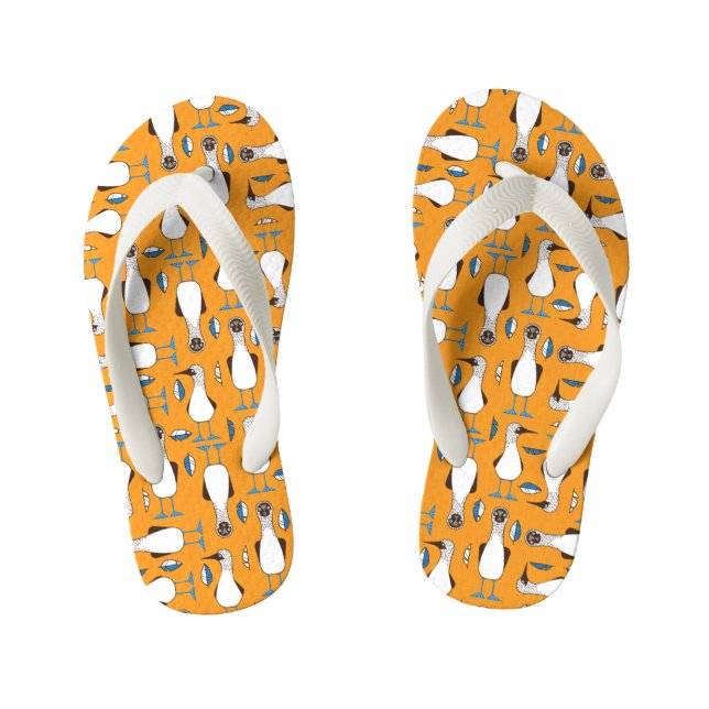 Curious Blue-footed bird Kid's Flip Flops (Footbed)