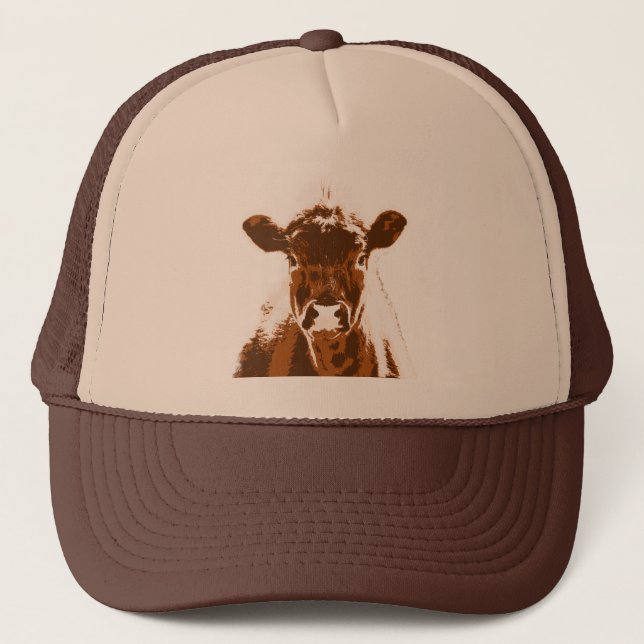 Curious Brown Cow Farm animal Trucker Hat (Front)