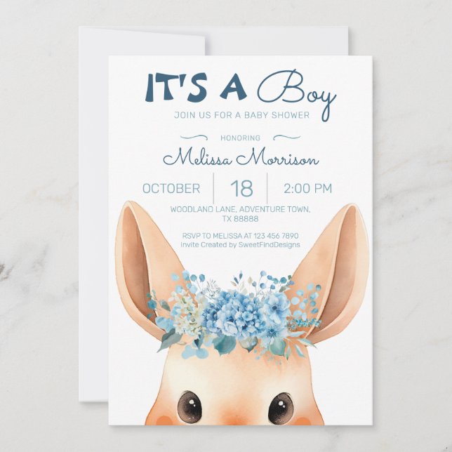 Curious Bunny Baby Boy Shower Invitation (Front)