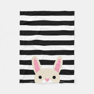 Curious Bunny   Stripes   Black & White Fleece Blanket