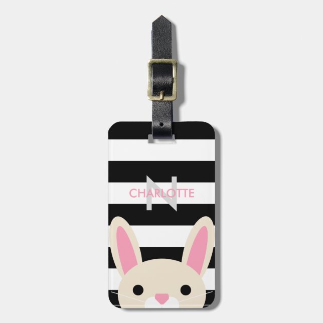 Curious Bunny | Stripes | Monogram Luggage Tag (Front Vertical)
