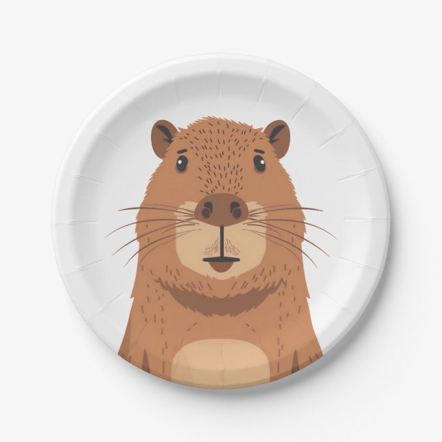 Curious Capybara Portrait Paper Plate (Front)