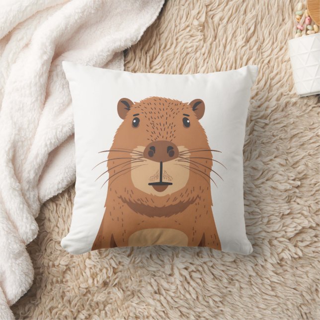 Curious Capybara Portrait Throw Pillow (Blanket)
