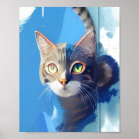 Curious cat abstract art from the blue