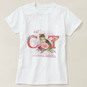 Curious Cat And Flowers Customizable T-Shirt