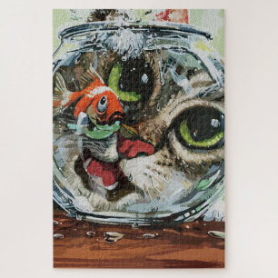 Curious Cat & Cautious Goldfish Jigsaw Puzzle