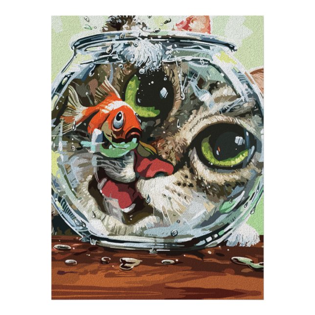 Curious Cat & Cautious Goldfish Photo Print (Front)
