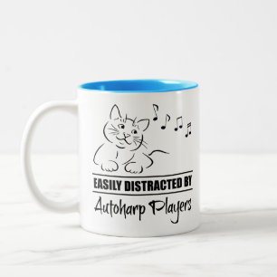 Curious Cat Easily Distracted by Autoharp Players Two-Tone Coffee Mug