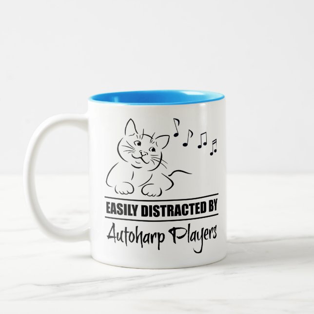 Curious Cat Easily Distracted by Autoharp Players Two-Tone Coffee Mug (Left)